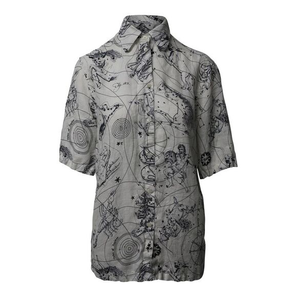 Acne Studios Zodiac Printed Short Sleeve Button Front Shirt in White and Black - Picture 1 of 8